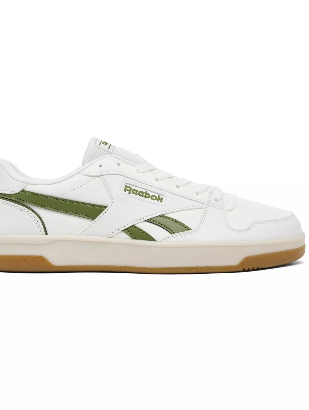Reebok White Sneakers with Olive Accents and Gum Sole